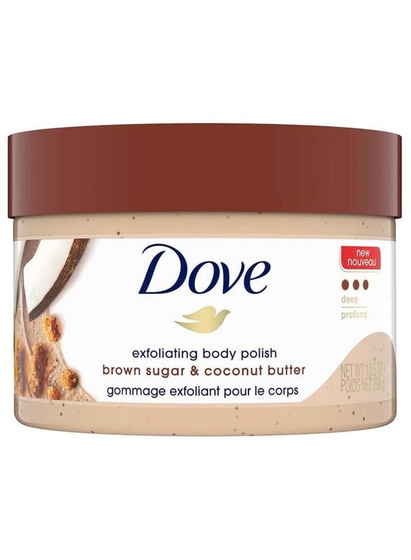 Dove Exfoliating Body Polish Scrub with Brown Sugar & Coconut Butter 298 g - Image 1